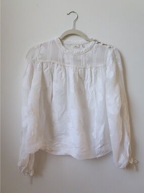 Wilfred Aritzia White Ruffle-Neck see-through summer Blouse size XXS